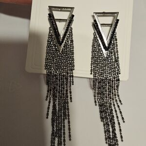 SHEIN Black and Silver Triangle Chain Fringe Drop Earrings